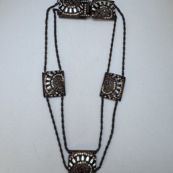 Rare Gorgeous Sweet Romance Art Deco Design Rhinestone Necklaces Brass Tone - Picture 11 of 11